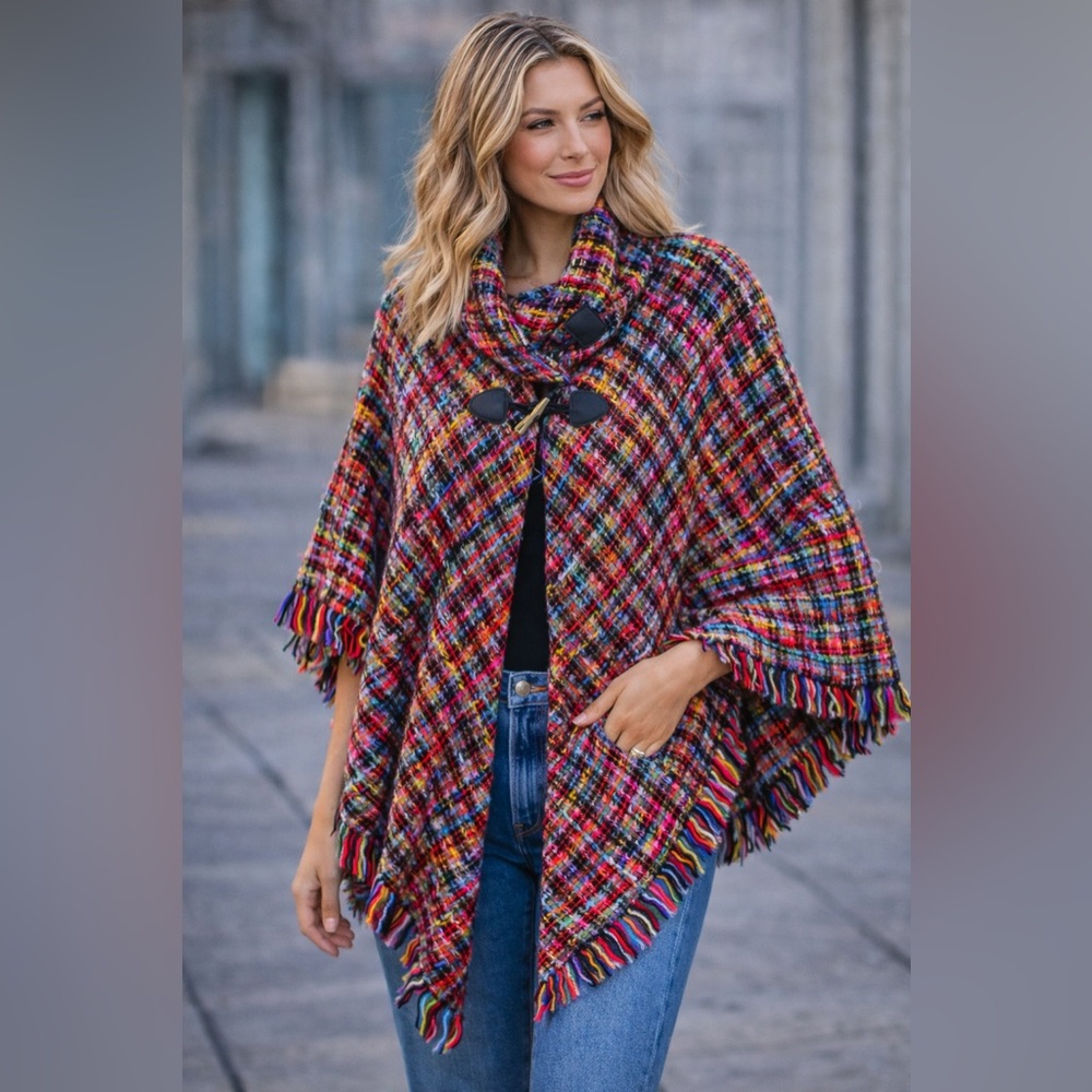 Marc New York Vibrant Plaid Women's Cape NWT